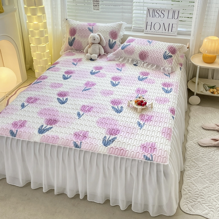 91家纺网 家纺一手货源 找家纺 慕澄 2023新款小版雪纺床裙款乳胶凉席 花影