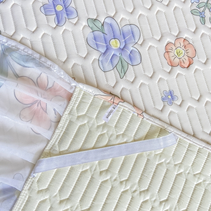 91家纺网 家纺一手货源 找家纺 慕澄 2023新款小版雪纺床裙款乳胶凉席 蓝色花丛