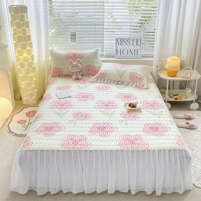 91家纺网 家纺一手货源 找家纺 慕澄 2023新款小版雪纺床裙款乳胶凉席 美丽