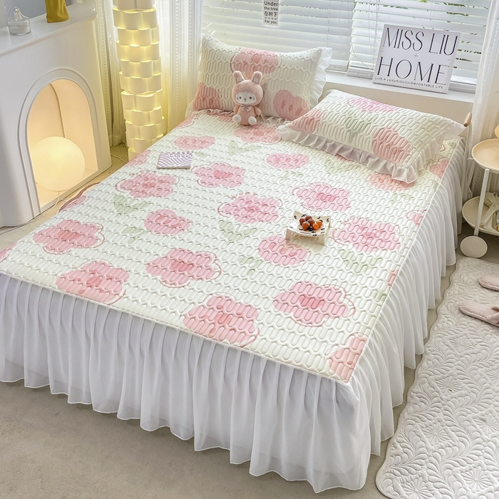 91家纺网 家纺一手货源 找家纺 慕澄 2023新款小版雪纺床裙款乳胶凉席 美丽