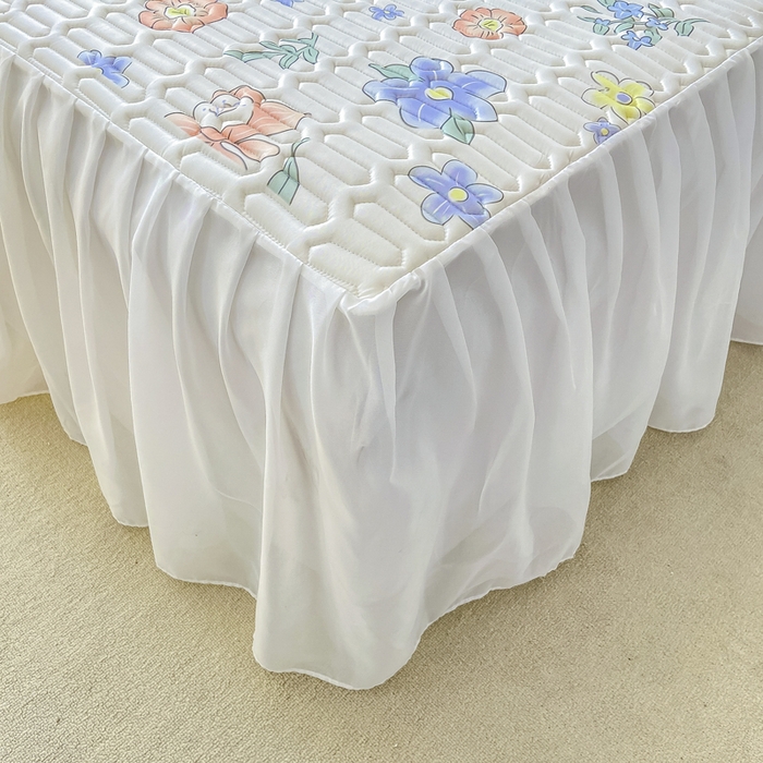 91家纺网 家纺一手货源 找家纺 慕澄 2023新款小版雪纺床裙款乳胶凉席 蓝色花丛