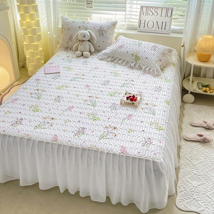 91家纺网 家纺一手货源 找家纺 慕澄 2023新款小版雪纺床裙款乳胶凉席 轻舞飞扬