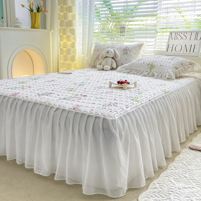 91家纺网 家纺一手货源 找家纺 慕澄 2023新款小版雪纺床裙款乳胶凉席 轻舞飞扬