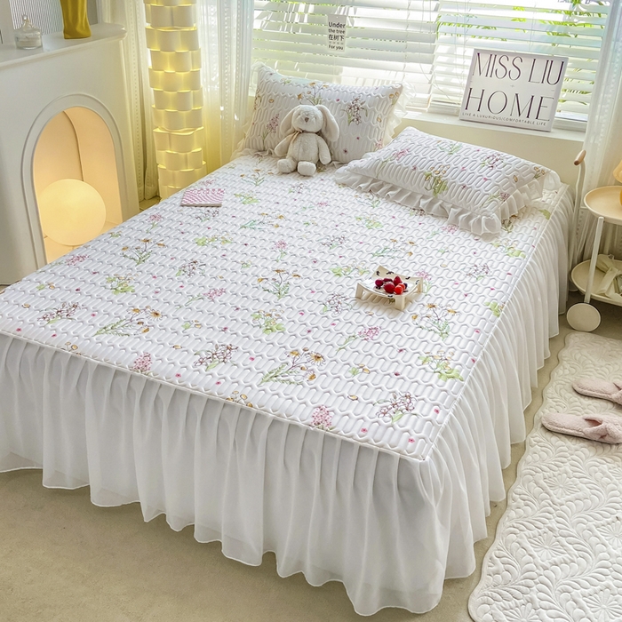 91家纺网 家纺一手货源 找家纺 慕澄 2023新款小版雪纺床裙款乳胶凉席 轻舞飞扬