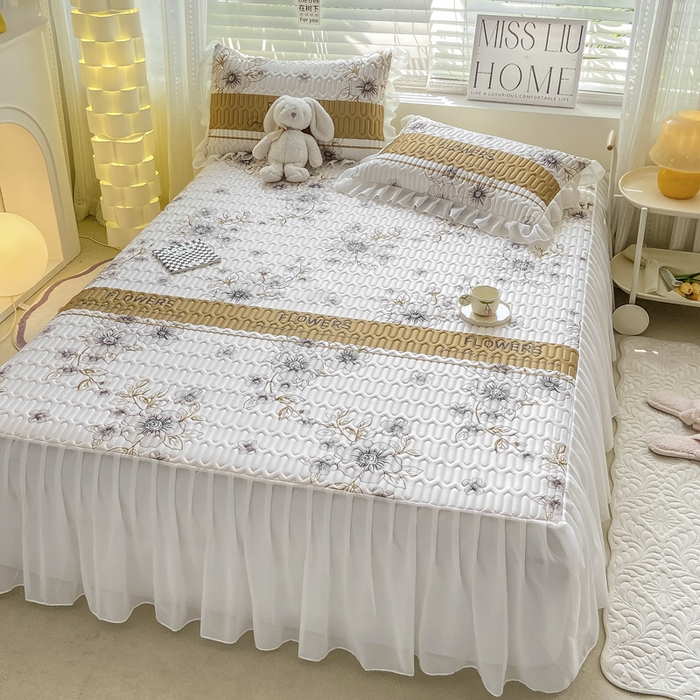 91家纺网 家纺一手货源 找家纺 慕澄 2023新款小版雪纺床裙款乳胶凉席 仙草