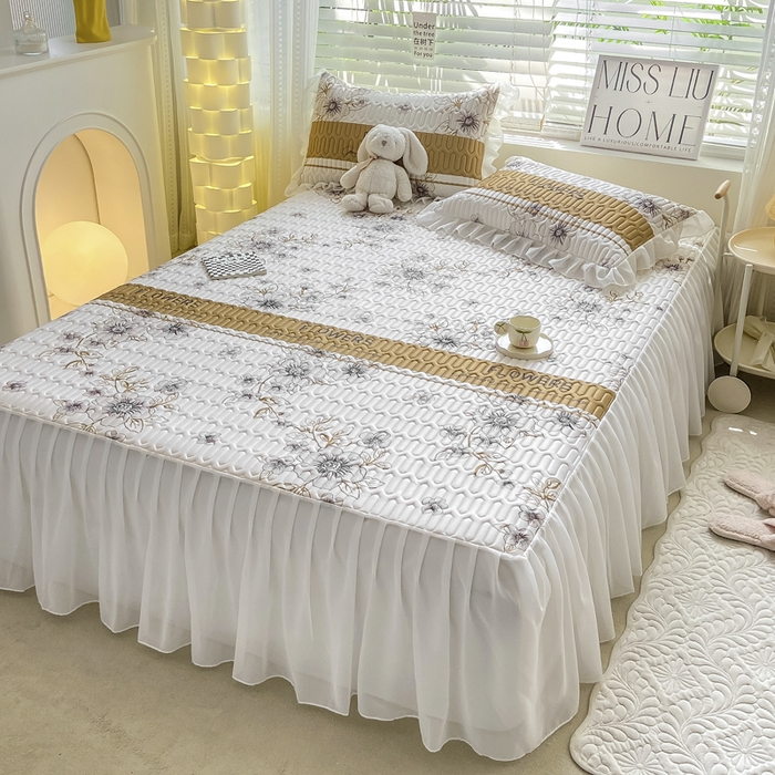 91家纺网 家纺一手货源 找家纺 慕澄 2023新款小版雪纺床裙款乳胶凉席 仙草