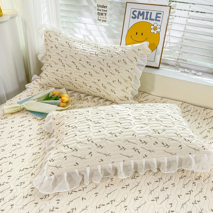 91家纺网 家纺一手货源 找家纺 慕澄 2023新款小版雪纺床裙款乳胶凉席 叶子青青