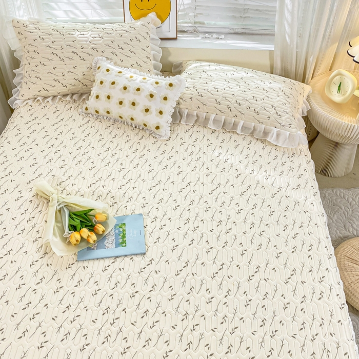 91家纺网 家纺一手货源 找家纺 慕澄 2023新款小版雪纺床裙款乳胶凉席 叶子青青