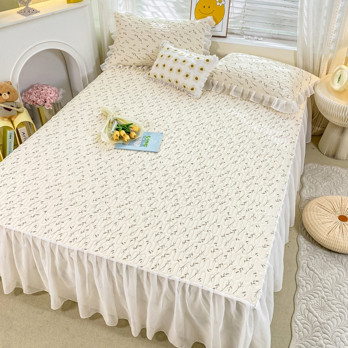 91家纺网 家纺一手货源 找家纺 慕澄 2023新款小版雪纺床裙款乳胶凉席 叶子青青