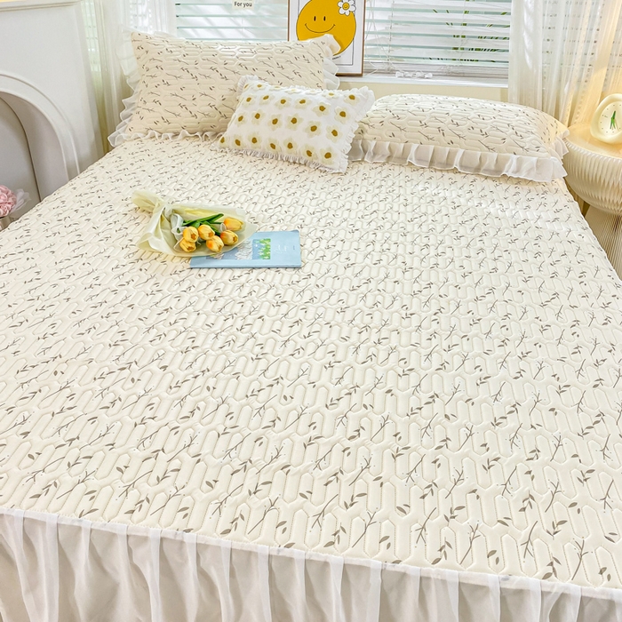 91家纺网 家纺一手货源 找家纺 慕澄 2023新款小版雪纺床裙款乳胶凉席 叶子青青