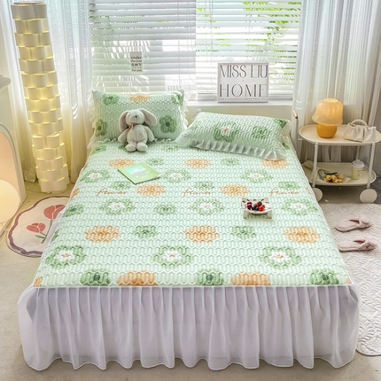 91家纺网 家纺一手货源 找家纺 （总）慕澄 2023新款小版雪纺床裙款乳胶凉席