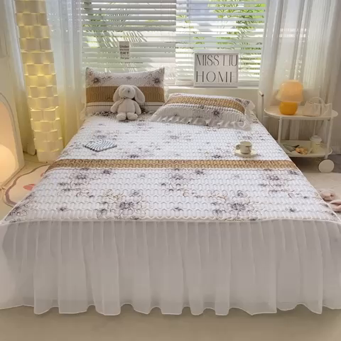 91家纺网 家纺一手货源 找家纺 慕澄 2023新款小版雪纺床裙款乳胶凉席 仙草