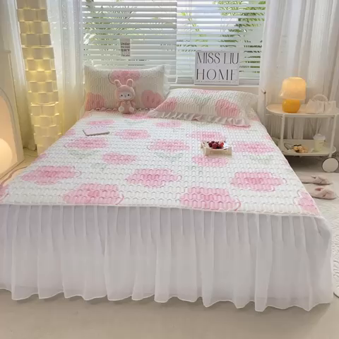 91家纺网 家纺一手货源 找家纺 慕澄 2023新款小版雪纺床裙款乳胶凉席 美丽