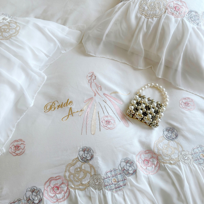 91家纺网 家纺一手货源 找家纺 亲亲公主 2025新款全棉蕾丝公主风四件套-芊芊公主 白色