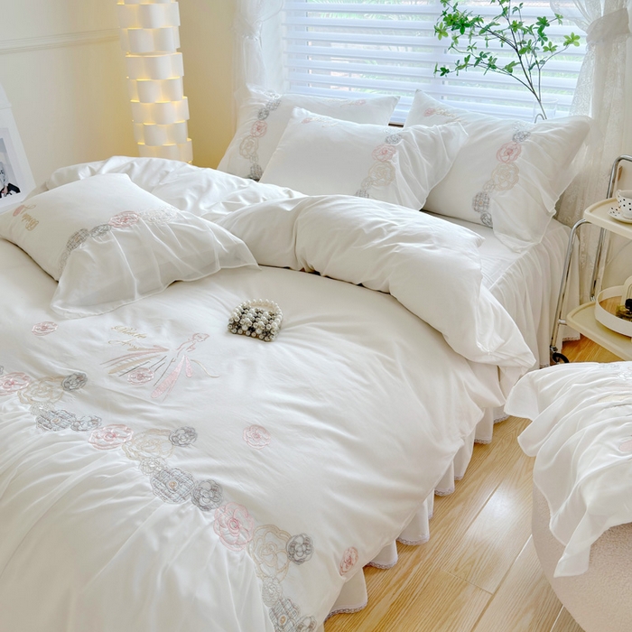 91家纺网 家纺一手货源 找家纺 亲亲公主 2025新款全棉蕾丝公主风四件套-芊芊公主 白色