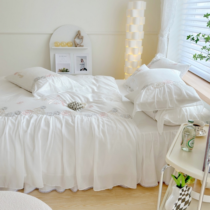 91家纺网 家纺一手货源 找家纺 亲亲公主 2025新款全棉蕾丝公主风四件套-芊芊公主 白色