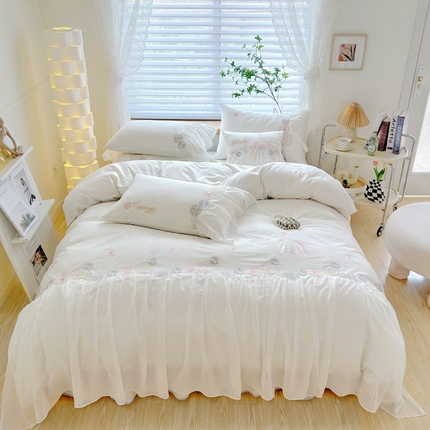 亲亲公主 2025新款全棉蕾丝公主风四件套-芊芊公主 白色