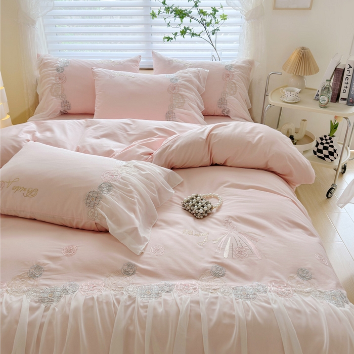 91家纺网 家纺一手货源 找家纺 （总）亲亲公主 2025新款全棉蕾丝公主风四件套-芊芊公主