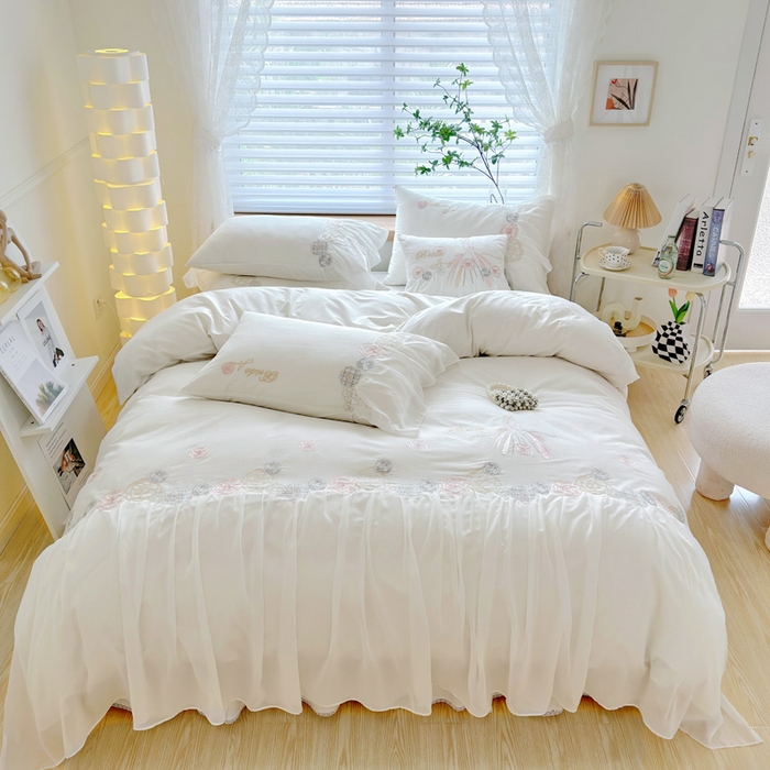 91家纺网 家纺一手货源 找家纺 亲亲公主 2025新款全棉蕾丝公主风四件套-芊芊公主 粉色