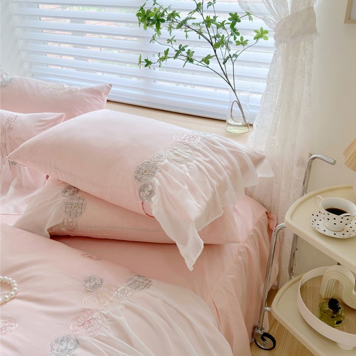 91家纺网 家纺一手货源 找家纺 亲亲公主 2025新款全棉蕾丝公主风四件套-芊芊公主 粉色