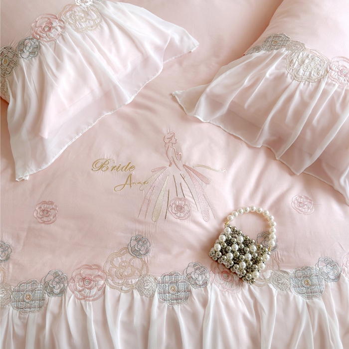 91家纺网 家纺一手货源 找家纺 亲亲公主 2025新款全棉蕾丝公主风四件套-芊芊公主 粉色