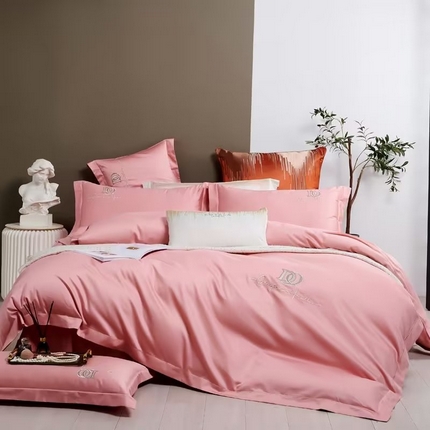 U品汇 2023新品100支60s长绒棉宽边刺绣花纯棉全棉四件套直播 凯伦-雅黛粉