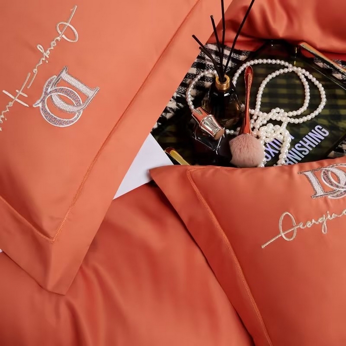 91家纺网 家纺一手货源 找家纺 U品汇 2023新品100支60s长绒棉宽边刺绣花纯棉全棉四件套直播 凯伦-奶油橙