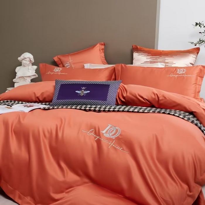 91家纺网 家纺一手货源 找家纺 U品汇 2023新品100支60s长绒棉宽边刺绣花纯棉全棉四件套直播 凯伦-奶油橙