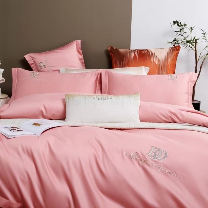 91家纺网 家纺一手货源 找家纺 U品汇 2023新品100支60s长绒棉宽边刺绣花纯棉全棉四件套直播 凯伦-雅黛粉