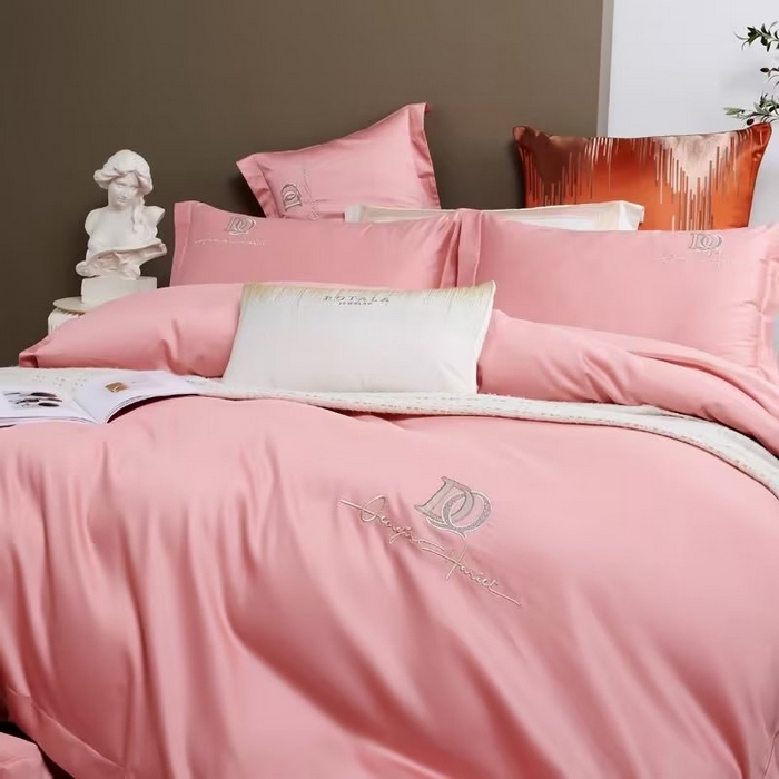 91家纺网 家纺一手货源 找家纺 U品汇 2023新品100支60s长绒棉宽边刺绣花纯棉全棉四件套直播 凯伦-雅黛粉