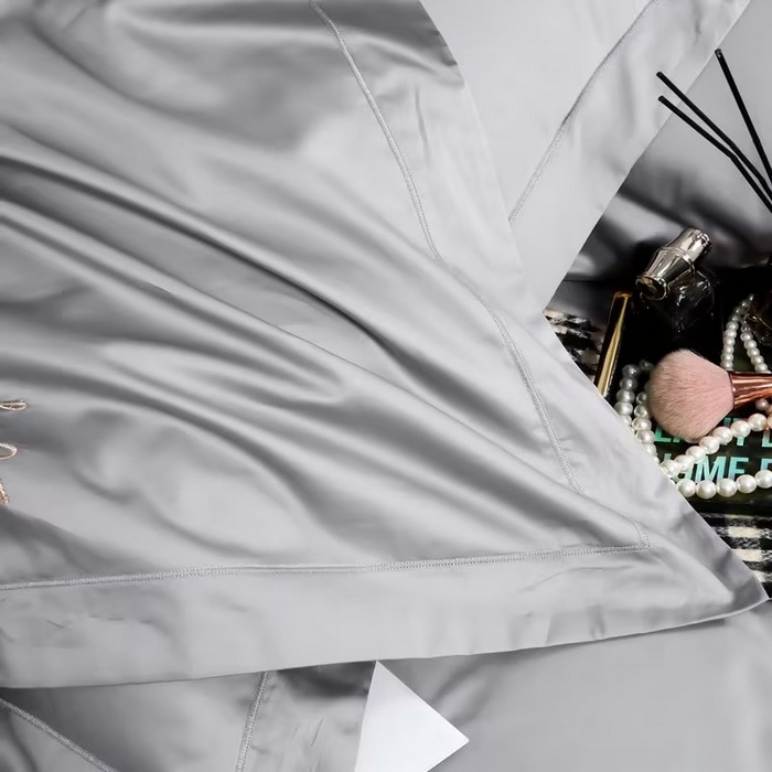 91家纺网 家纺一手货源 找家纺 U品汇 2023新品100支60s长绒棉宽边刺绣花纯棉全棉四件套直播 凯伦-优雅灰