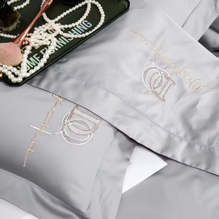 91家纺网 家纺一手货源 找家纺 U品汇 2023新品100支60s长绒棉宽边刺绣花纯棉全棉四件套直播 凯伦-优雅灰