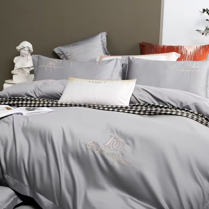 91家纺网 家纺一手货源 找家纺 U品汇 2023新品100支60s长绒棉宽边刺绣花纯棉全棉四件套直播 凯伦-优雅灰