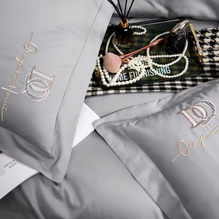 91家纺网 家纺一手货源 找家纺 U品汇 2023新品100支60s长绒棉宽边刺绣花纯棉全棉四件套直播 凯伦-优雅灰