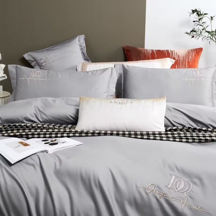 91家纺网 家纺一手货源 找家纺 U品汇 2023新品100支60s长绒棉宽边刺绣花纯棉全棉四件套直播 凯伦-优雅灰