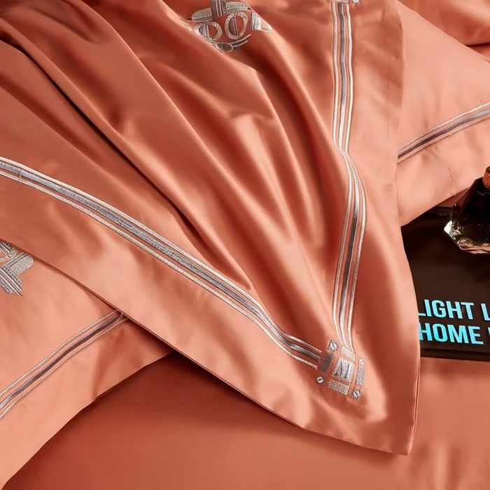 91家纺网 家纺一手货源 找家纺 U品汇 2023新品100支60s长绒棉宽边刺绣花纯棉全棉四件套直播 雷利斯-奶油橙