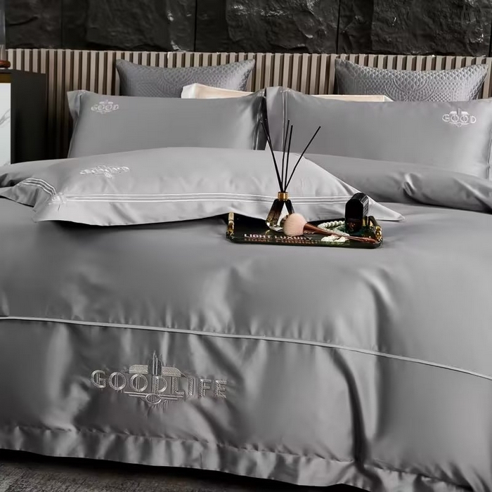 91家纺网 家纺一手货源 找家纺 U品汇 2023新品100支60s长绒棉宽边刺绣花纯棉全棉四件套直播 雷利斯-时尚灰