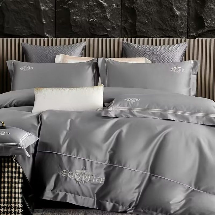 91家纺网 家纺一手货源 找家纺 U品汇 2023新品100支60s长绒棉宽边刺绣花纯棉全棉四件套直播 雷利斯-时尚灰