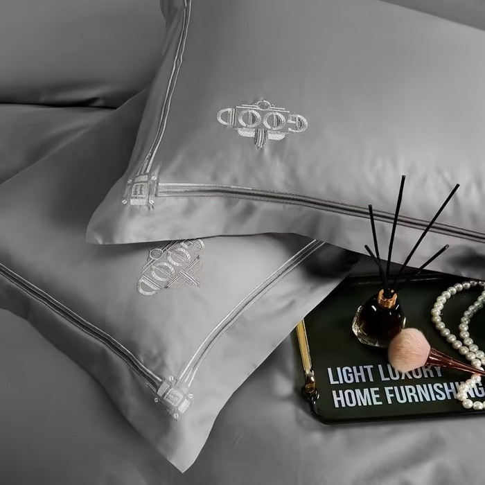 91家纺网 家纺一手货源 找家纺 U品汇 2023新品100支60s长绒棉宽边刺绣花纯棉全棉四件套直播 雷利斯-时尚灰