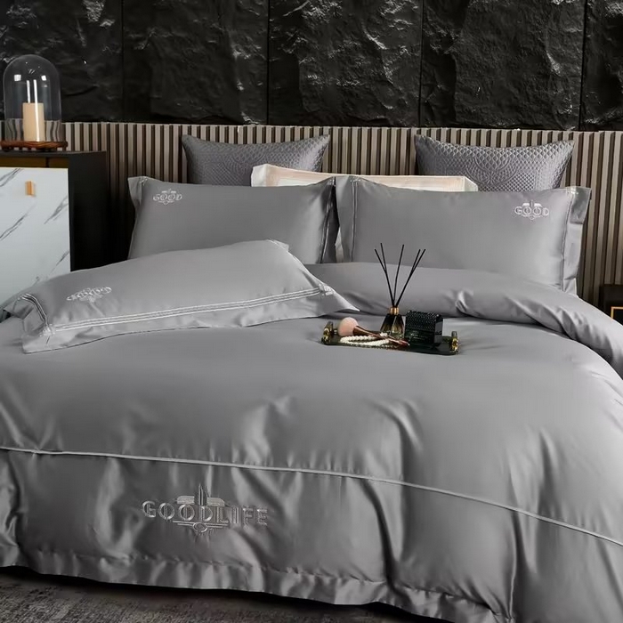 91家纺网 家纺一手货源 找家纺 U品汇 2023新品100支60s长绒棉宽边刺绣花纯棉全棉四件套直播 雷利斯-时尚灰