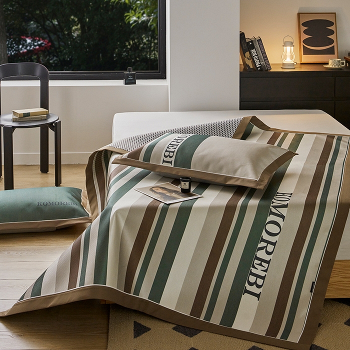 91家纺网 家纺一手货源 找家纺 （总）圆岛家纺 2023夏季A类复古条纹系列高档900D数码印花冰丝凉席