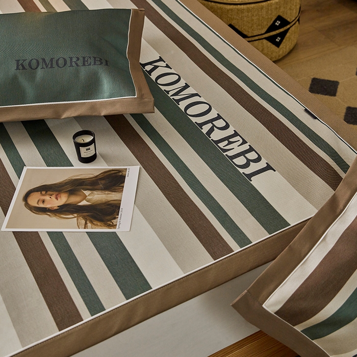 91家纺网 家纺一手货源 找家纺 圆岛家纺 2023夏季A类复古条纹系列高档900D数码印花冰丝凉席 南卡绿