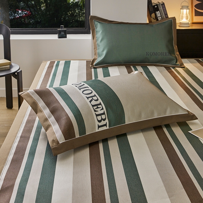 91家纺网 家纺一手货源 找家纺 （总）圆岛家纺 2023夏季A类复古条纹系列高档900D数码印花冰丝凉席