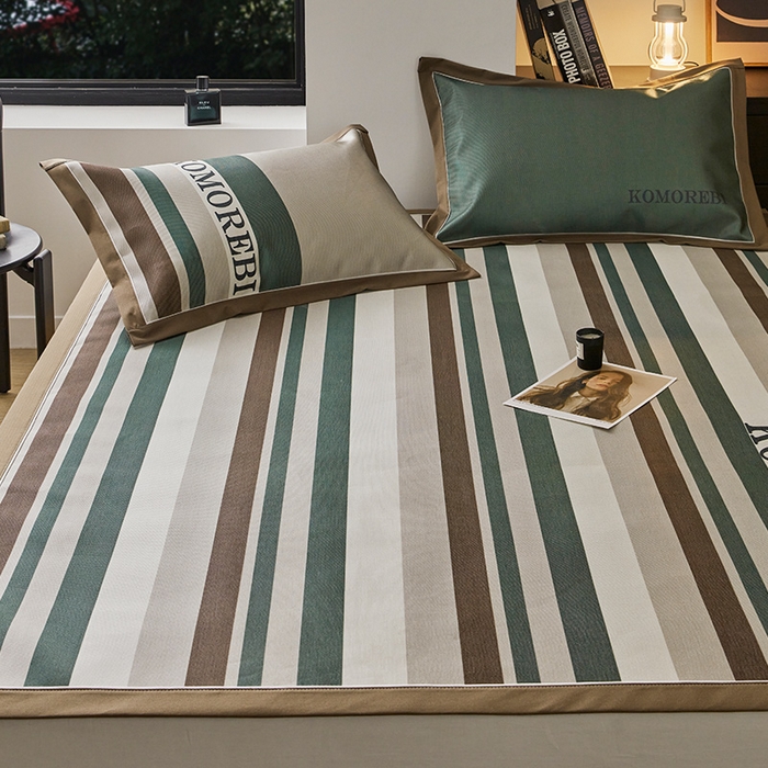 91家纺网 家纺一手货源 找家纺 （总）圆岛家纺 2023夏季A类复古条纹系列高档900D数码印花冰丝凉席