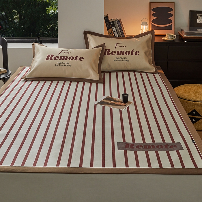 91家纺网 家纺一手货源 找家纺 圆岛家纺 2023夏季A类复古条纹系列高档900D数码印花冰丝凉席 枣泥可可