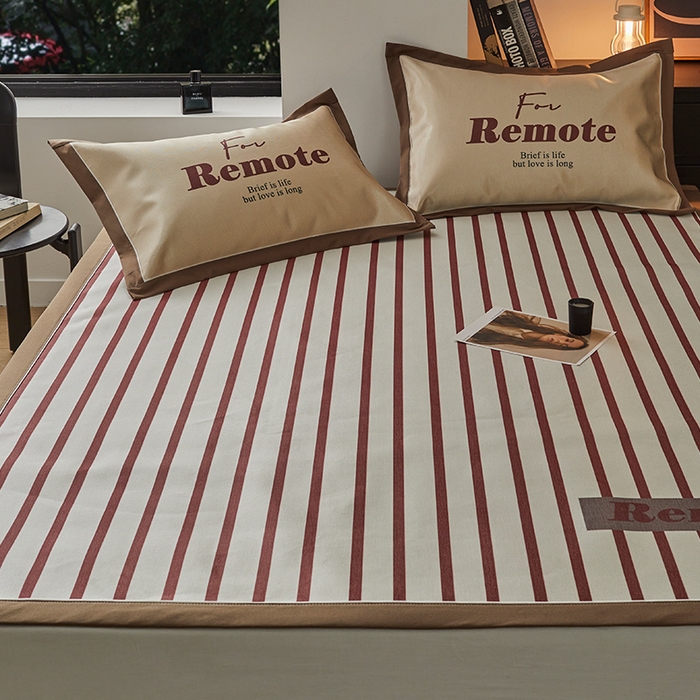 91家纺网 家纺一手货源 找家纺 圆岛家纺 2023夏季A类复古条纹系列高档900D数码印花冰丝凉席 枣泥可可