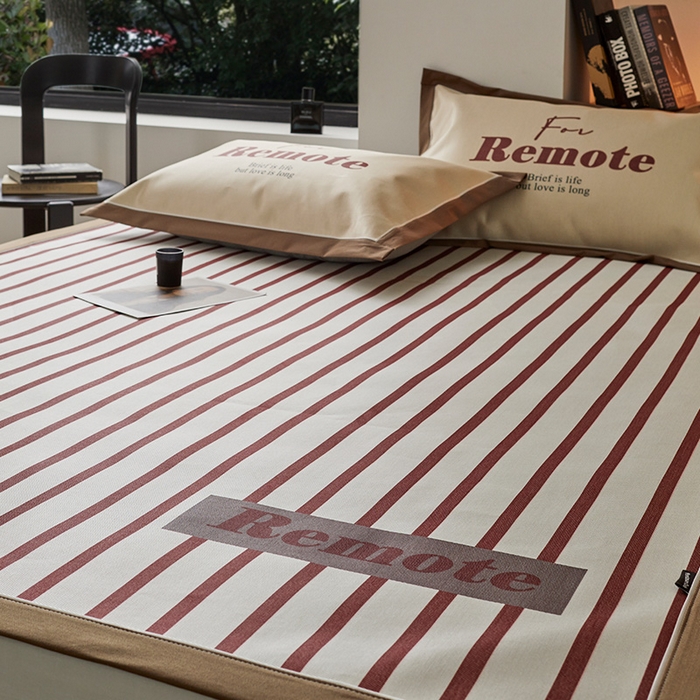 91家纺网 家纺一手货源 找家纺 圆岛家纺 2023夏季A类复古条纹系列高档900D数码印花冰丝凉席 枣泥可可