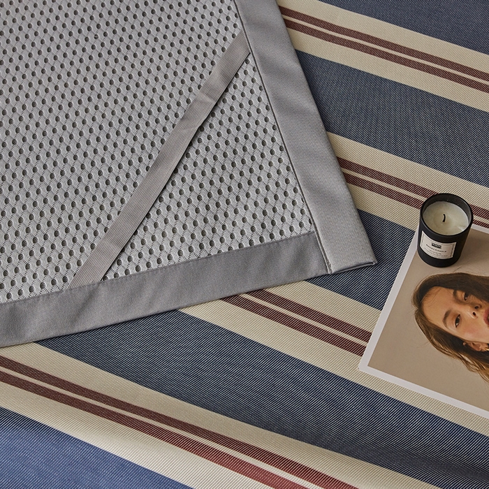 91家纺网 家纺一手货源 找家纺 圆岛家纺 2023夏季A类复古条纹系列高档900D数码印花冰丝凉席 普鲁士蓝