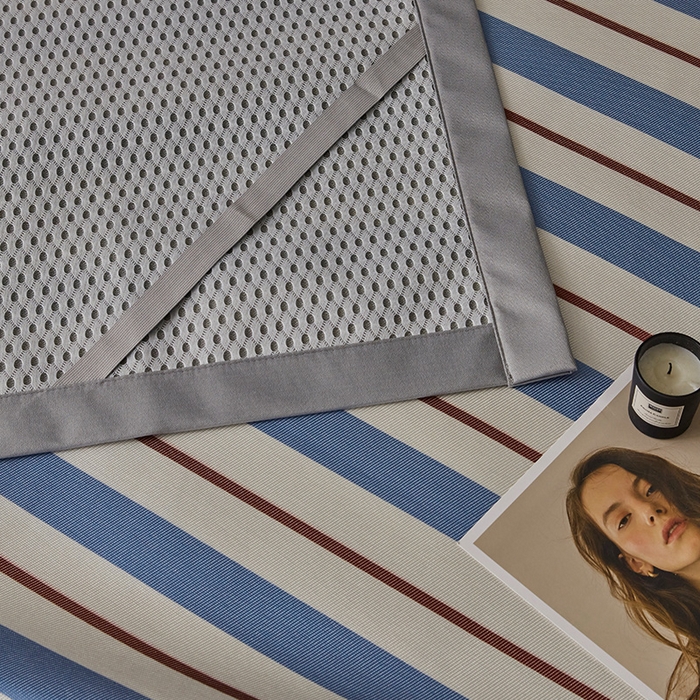 91家纺网 家纺一手货源 找家纺 圆岛家纺 2023夏季A类复古条纹系列高档900D数码印花冰丝凉席 海蓝细条