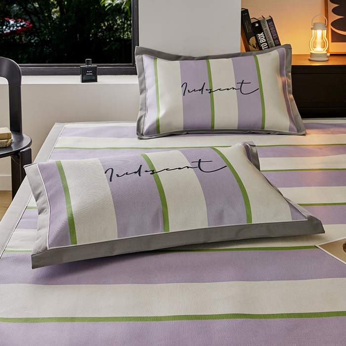 91家纺网 家纺一手货源 找家纺 圆岛家纺 2023夏季A类复古条纹系列高档900D数码印花冰丝凉席 香芋奶提